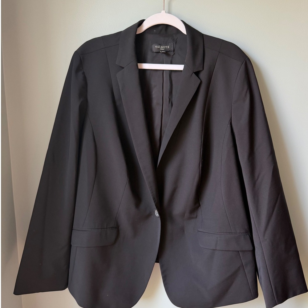 Talbots Woman Blazer Black Single Button Wool Blend Jacket Career Size 18W